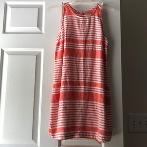 Orange and white linen dress